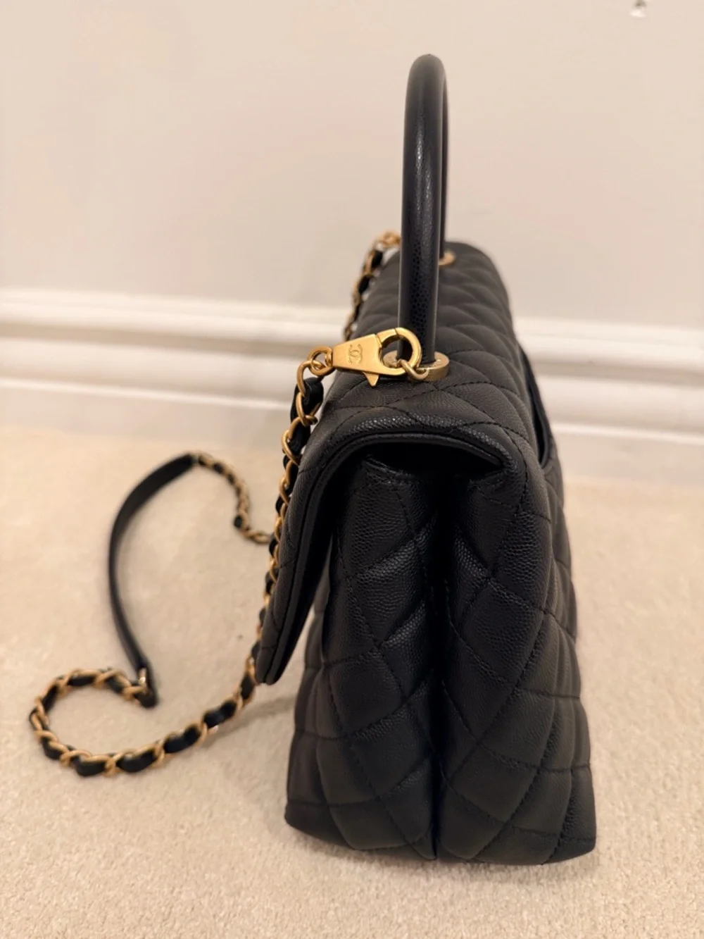 CHANEL Black Quilted Caviar Top-Handle Shoulder Bag with Gold Hardware - Picture 2 of 10